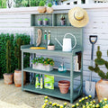 Green Wooden Potting Bench Table with 4 Storage Shelves and 3 Side Hook Z36850