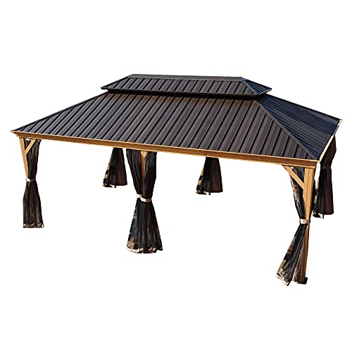 10ft x 12ft Hardtop Gazebo with Galvanized Steel Double Roof and Netting H47691