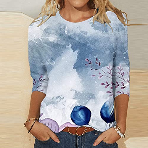3/4 Sleeve Crew Neck Floral Print Blouses N769760