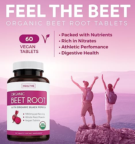 Organic Beet Root Powder 120 Tablets 1350mg Beets Per Serving with Black Pepper Z53654