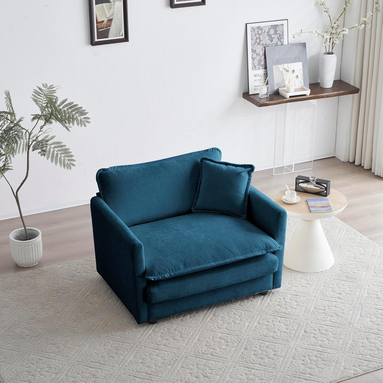 Oversized Chenille Upholstered Armchair with Removable Cushion P14175