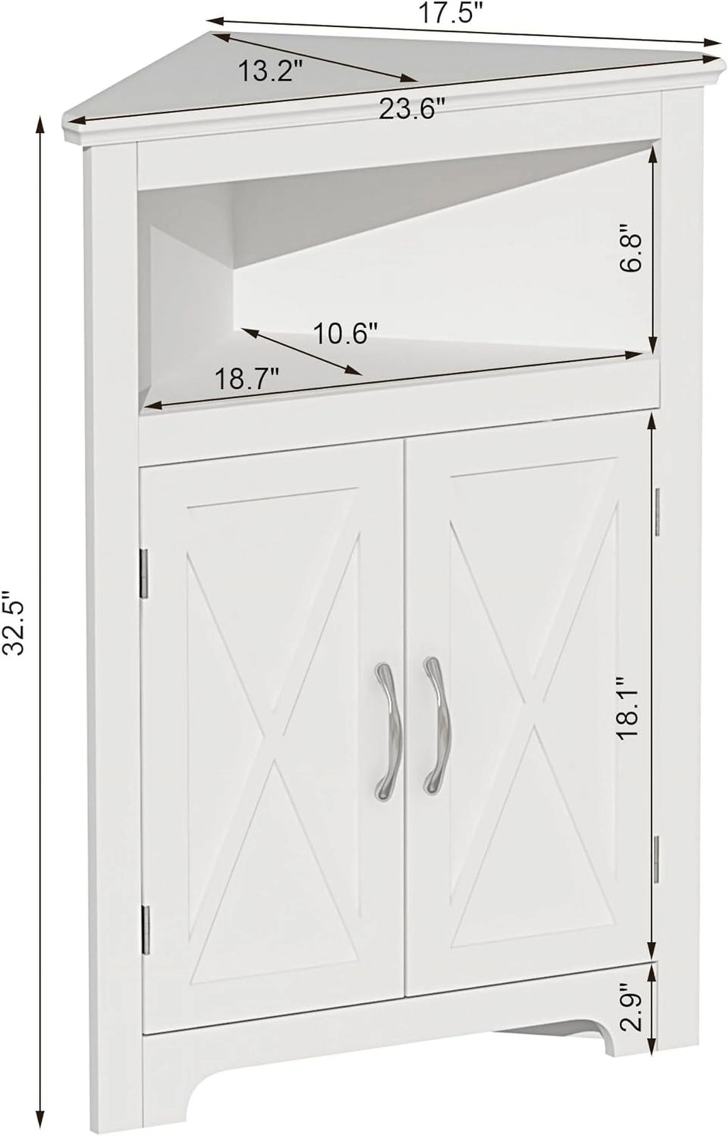 White Corner Storage Cabinet with Barn Door and Adjustable Shelf R4294
