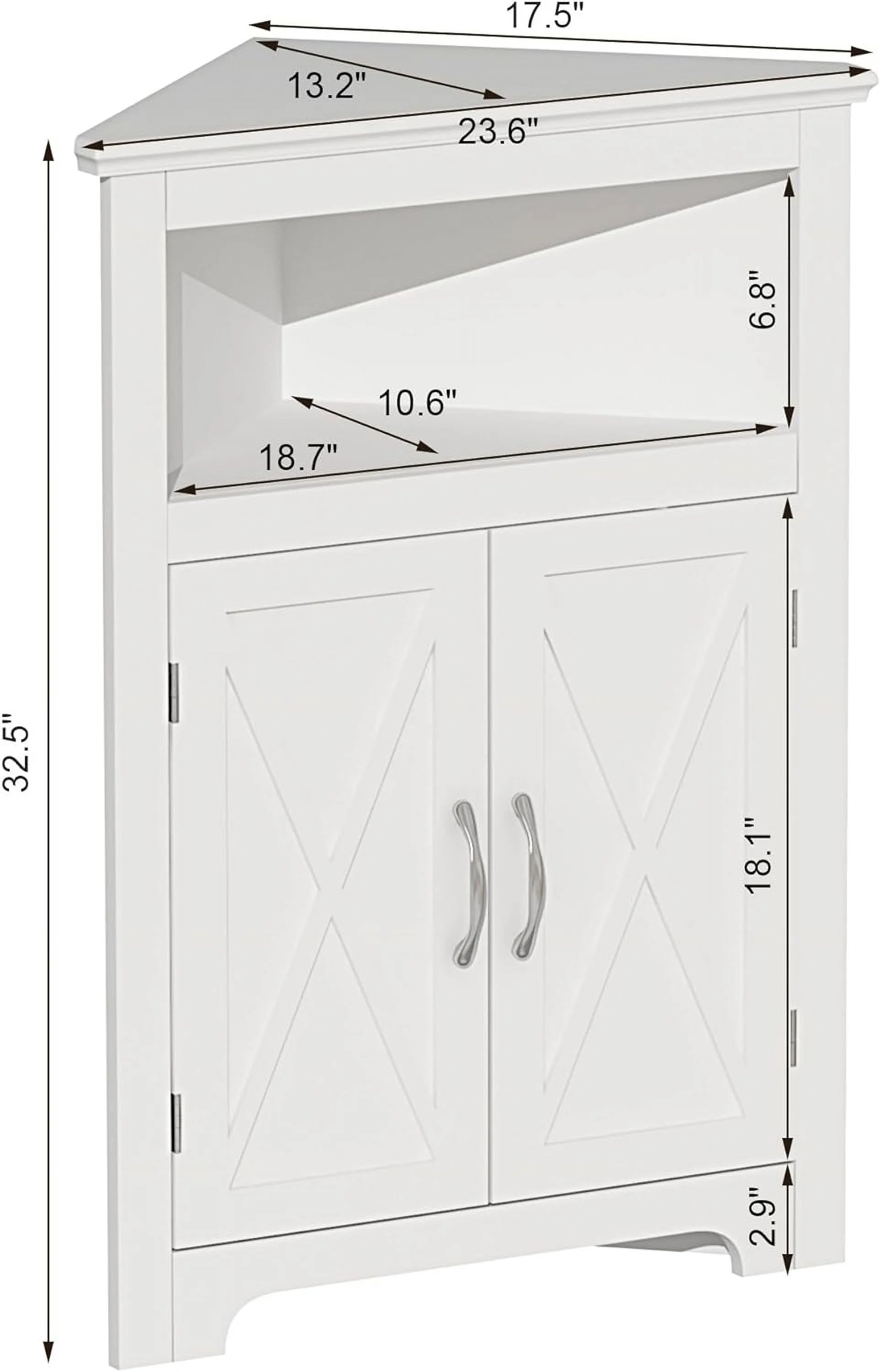 White Corner Storage Cabinet with Barn Door and Adjustable Shelf R4294