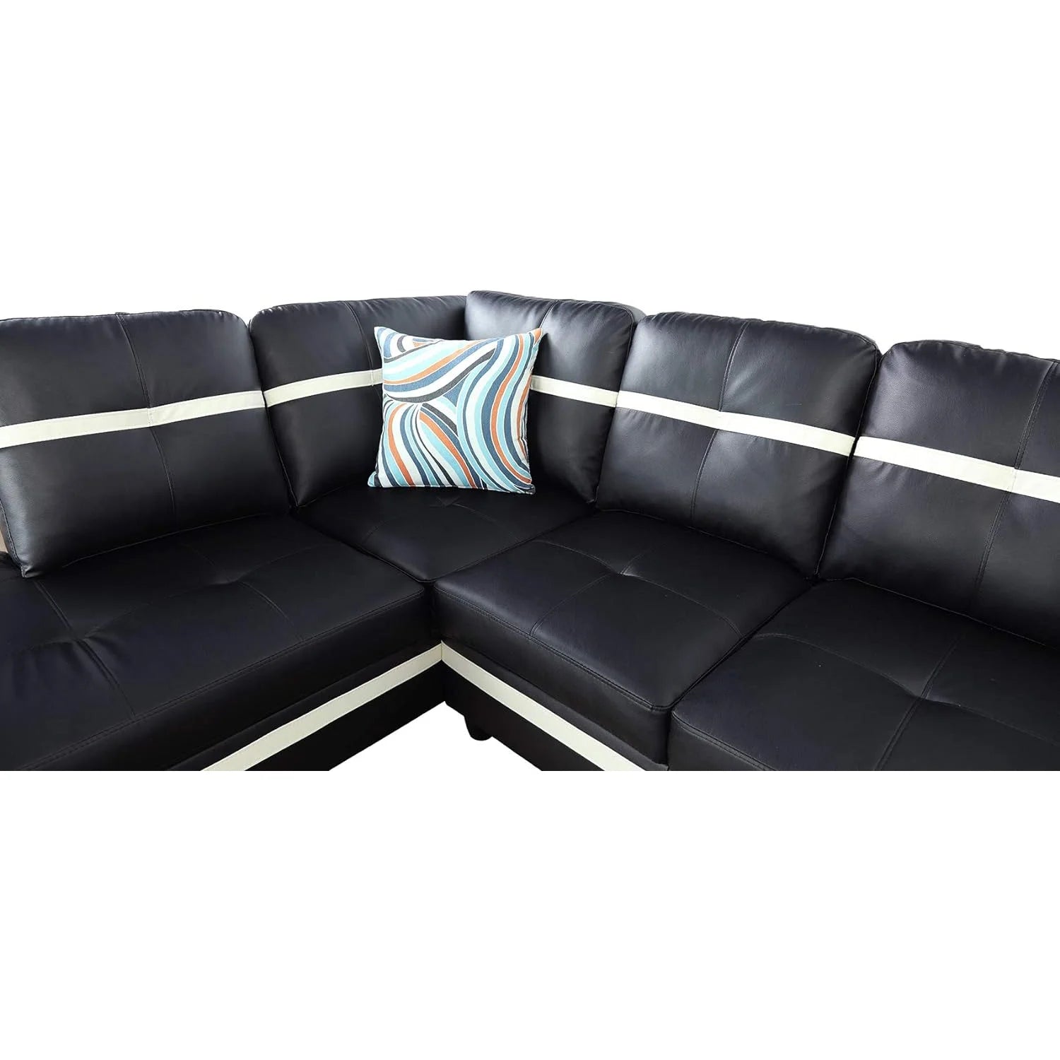 Black Leather 3-Piece L-Shaped Sectional Sofa Set with Ottoman Y3713
