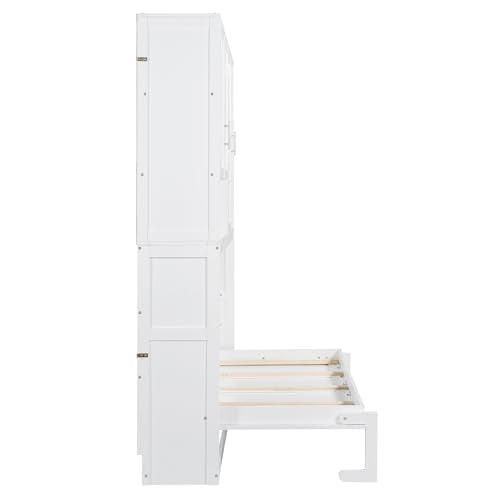 Twin Size Gray Murphy Bed Frame with Storage Cabinet and Shelves U651083