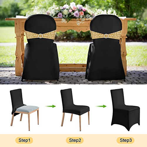 50 Sets Spandex Stretch Chair Slipcovers with Chair Bands Bows (Black, Rose Red) W754