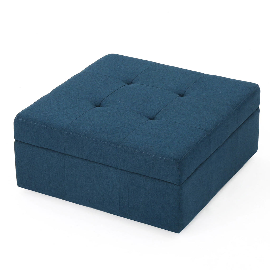 Navy Blue Tufted Fabric Storage Ottoman with Rolling Casters E2786