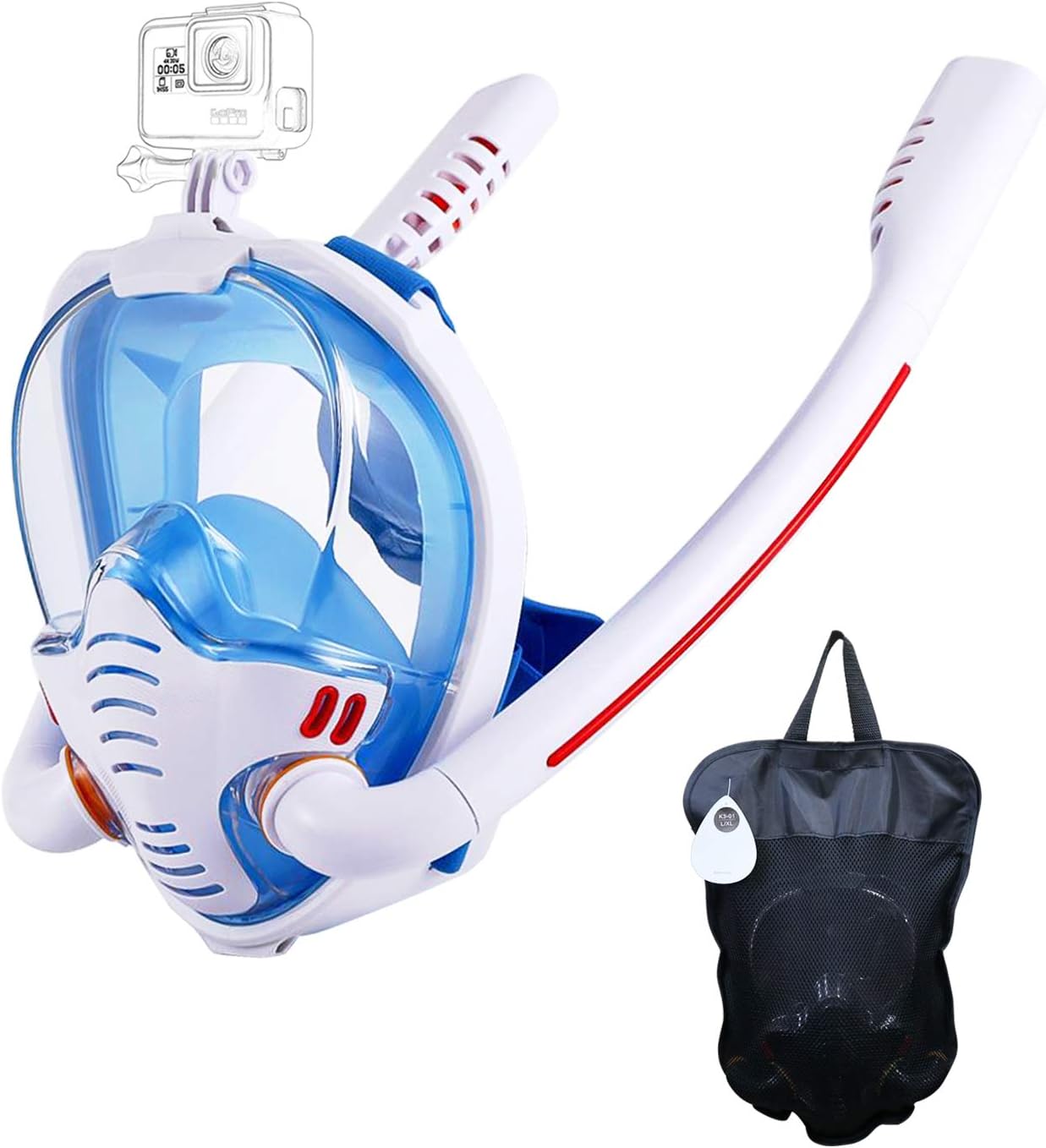 Full Face Snorkel Mask with Anti-Fog Wipes, 180 Degree Panoramic HD View Snorkeling Mask, Anti-Leak Dry Top Set Pack of 2 Q258312