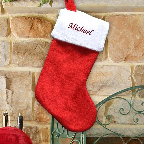 Embroidered Red Plush Christmas Stocking M31182
