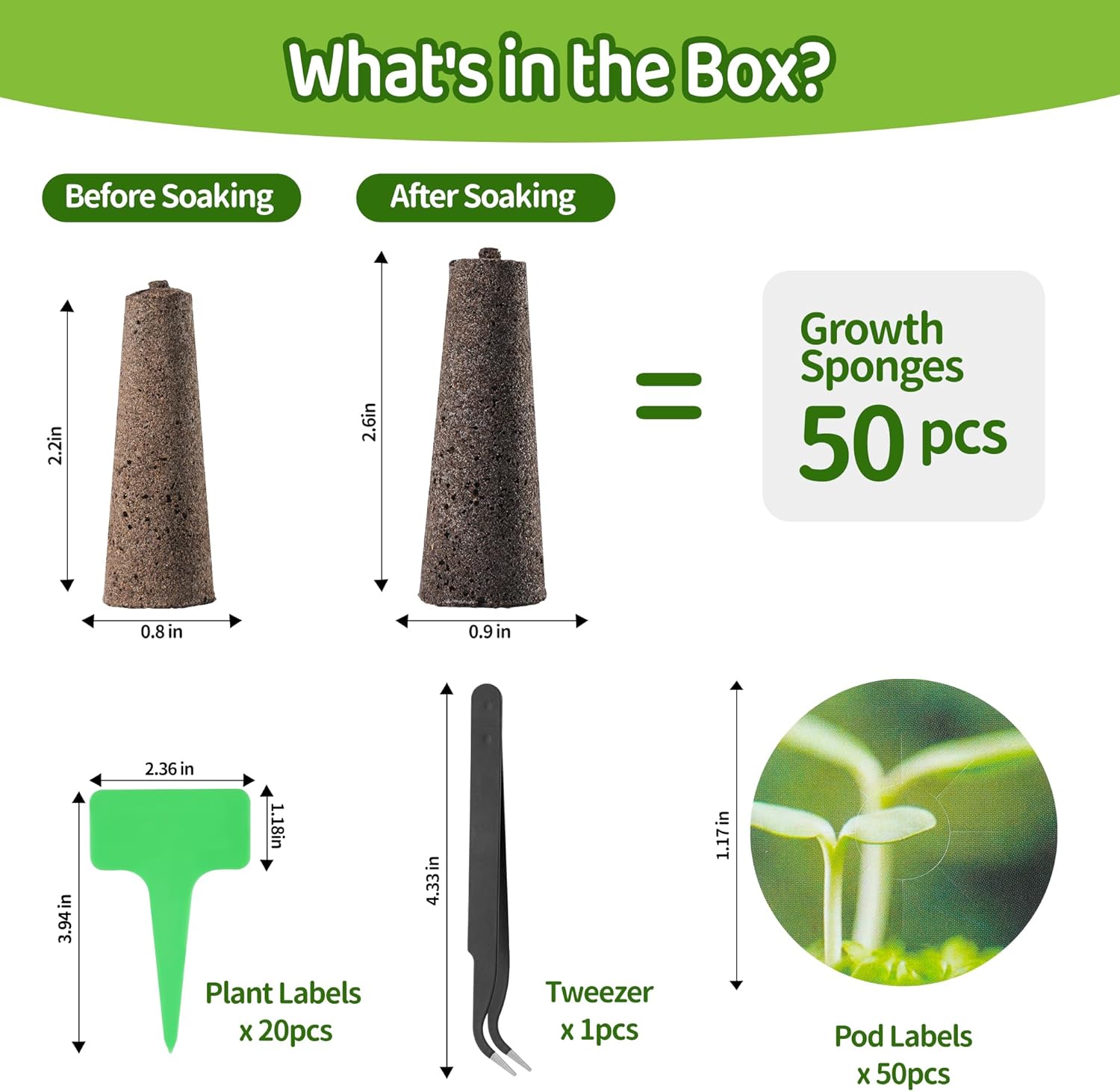 121 Pack Seed Starter Pods Kit with Grow Sponges, Pod Labels, Tweezers & Tags A788