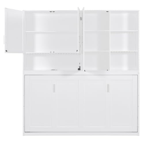 Twin Size Gray Murphy Bed Frame with Storage Cabinet and Shelves U651083