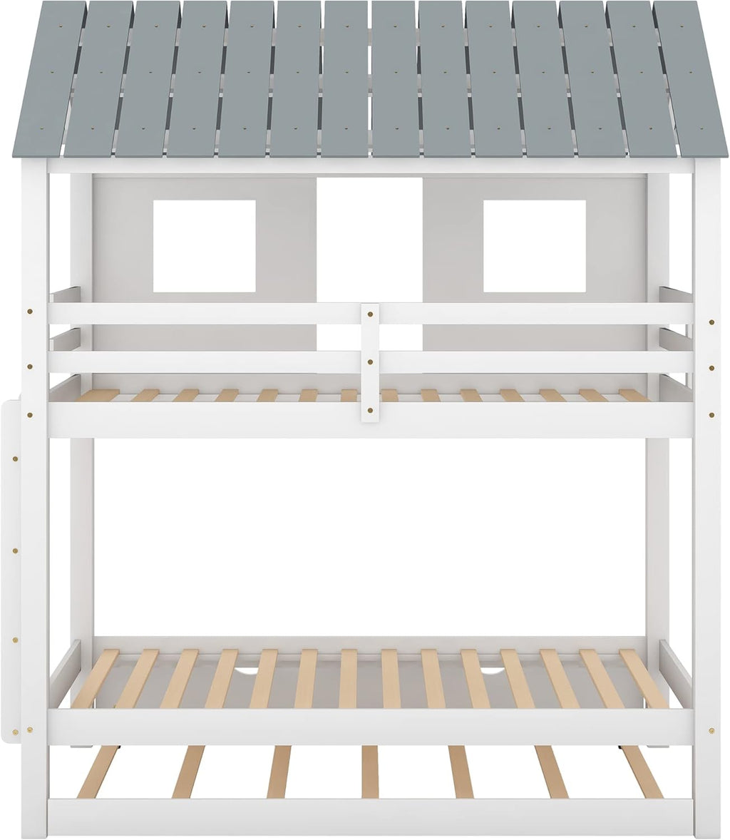 White Twin Over Twin Wood Bunk Beds with Trundle Q882589