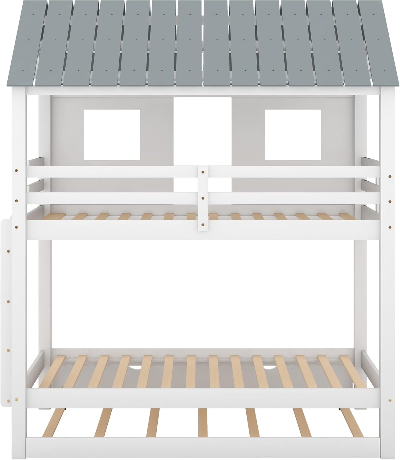 White Twin Over Twin Wood Bunk Beds with Trundle Q882589