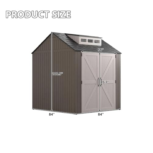 Large Resin Outdoor Storage Shed with Floor (7-10.5 Ft) Brown 7x7 FT R8722