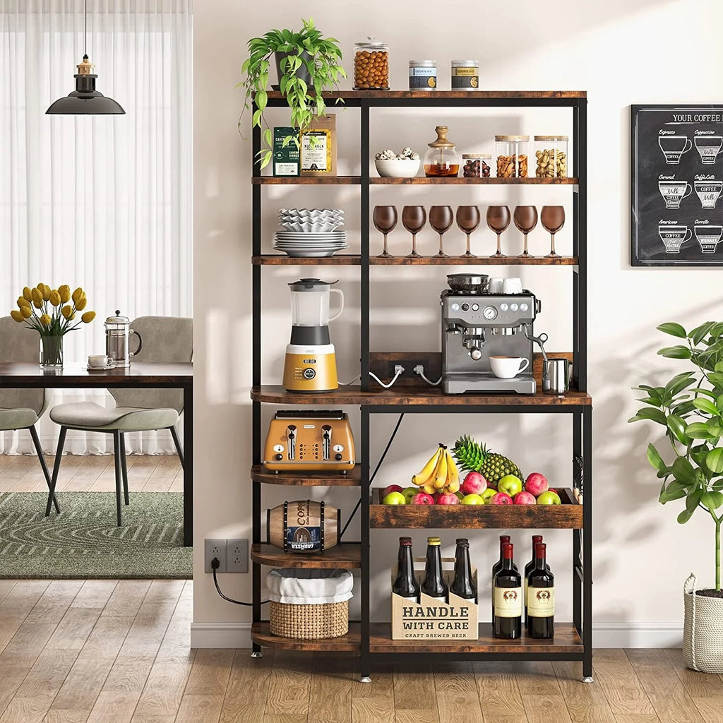 10-Tier Brown Bakers Rack with Power Outlets C147