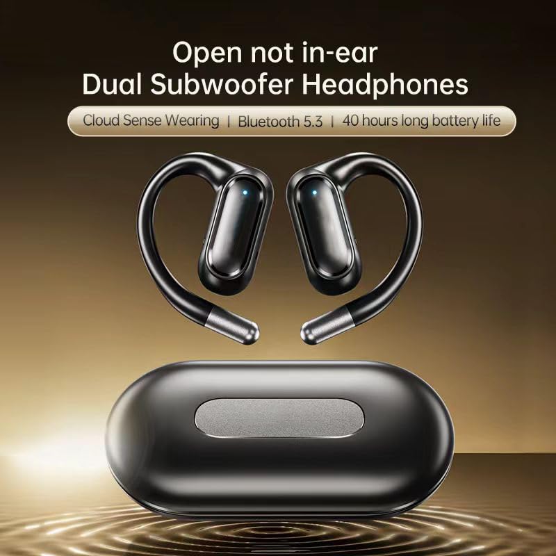 Black Open Ear Bluetooth Wireless Earbuds with Ear Hooks 50H Playtime W4630