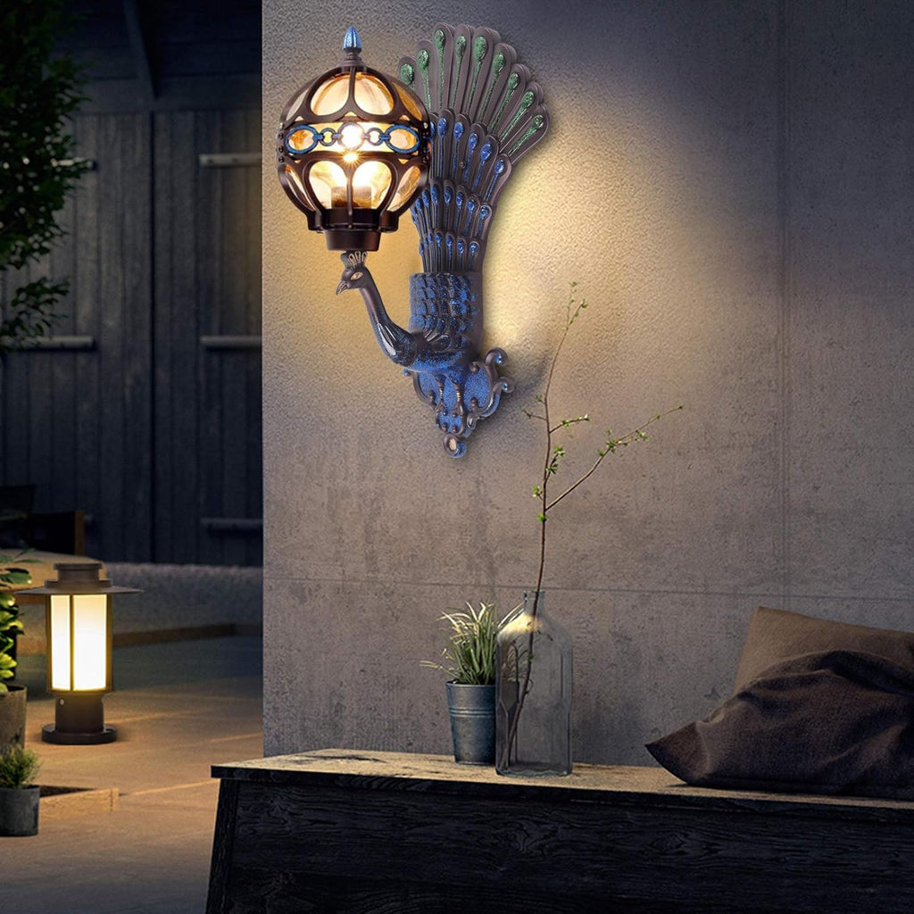 Peacock Wall Light Sconces, Metal and Glass Stained Wall Lamp, LED Antique Wall Mounted Lamp, E27 M72686