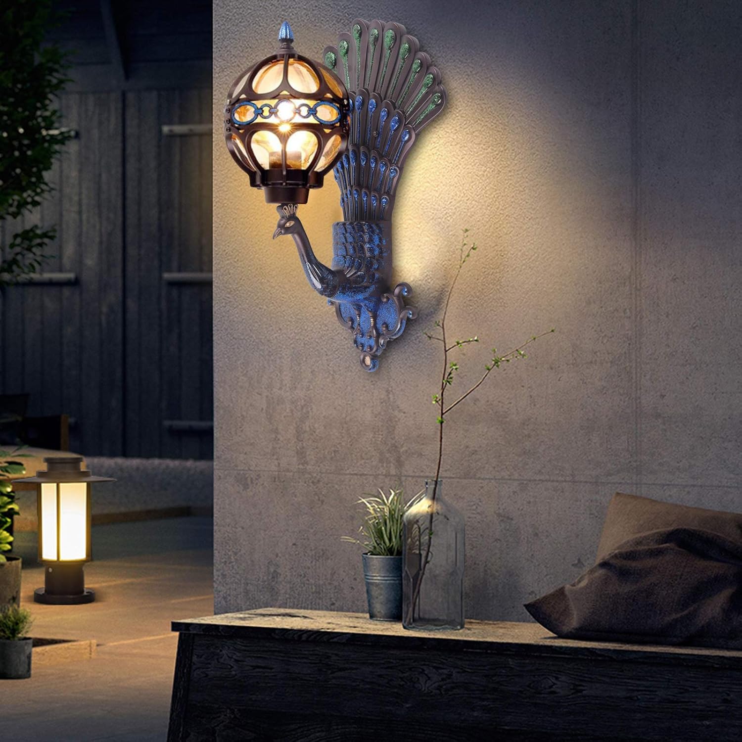 Peacock Wall Light Sconces, Metal and Glass Stained Wall Lamp, LED Antique Wall Mounted Lamp, E27 M72686