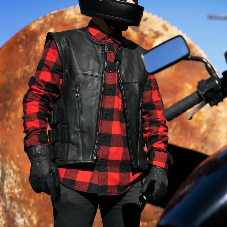 Men's Motorcycle Biker Riding Leather Vest V45094