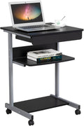 Mobile Compact Computer Desk Cart with Drawers and Printer Shelf on Wheels C75645