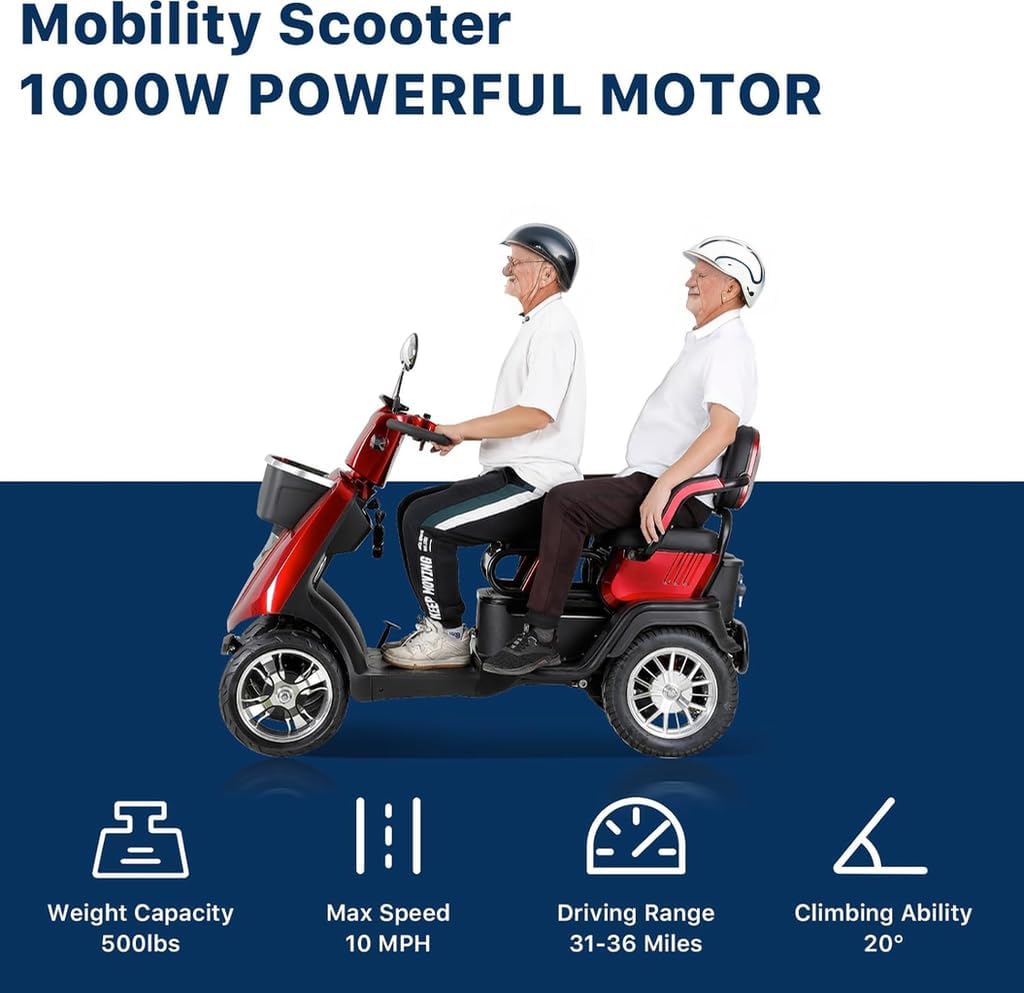Red Heavy Duty Double Seat Mobility Scooter E523945