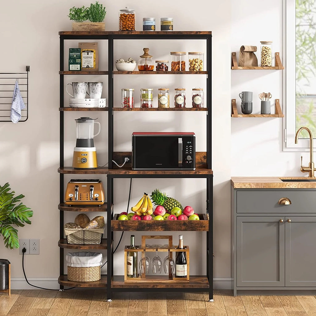 10-Tier Brown Bakers Rack with Power Outlets C147