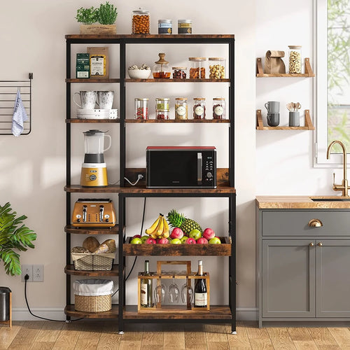 10-Tier Brown Bakers Rack with Power Outlets C147