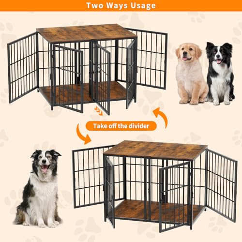Large Wooden Dog Crate Furniture with Removable Divider K89923