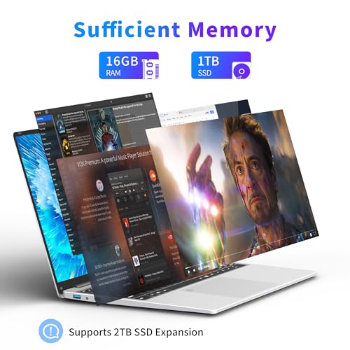 16 Inch Laptop Computer with 16GB RAM 1TB SSD N100 Processor FHD 1920 * 1200 Backlit Keyboard Windows 11 Pro Fingerprint Unlock C99103
