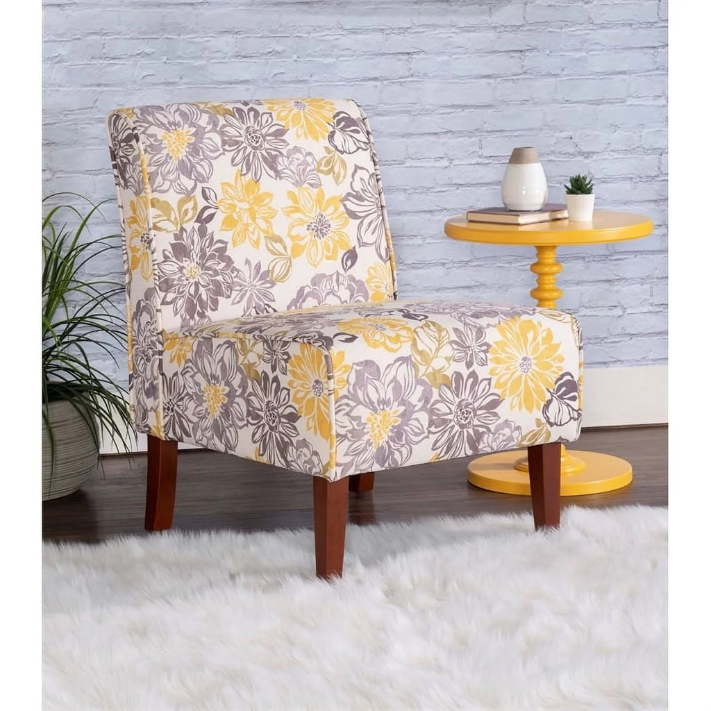 Gray Yellow Fabric Floral Accent Chair Z930916