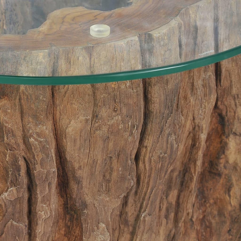 Teak Tree Stump Coffee Table with Tempered Glass Top P15897