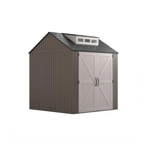 Large Resin Outdoor Storage Shed with Floor (7-10.5 Ft) Brown 7x7 FT R8722