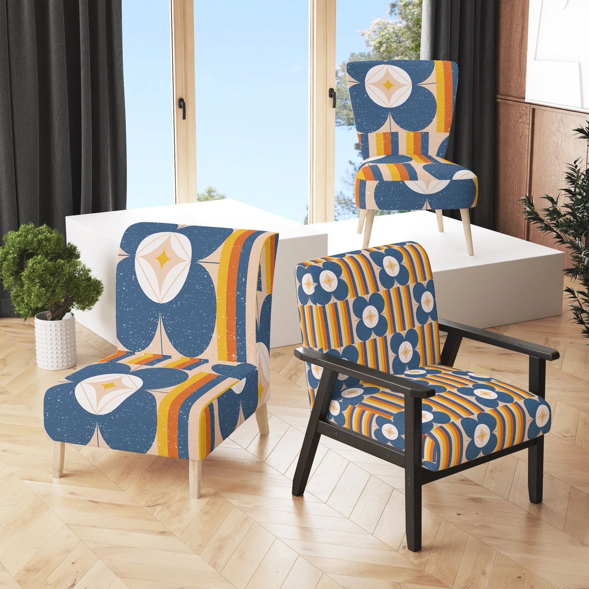 Retro Floral Pattern Upholstered Accent Chair E816236