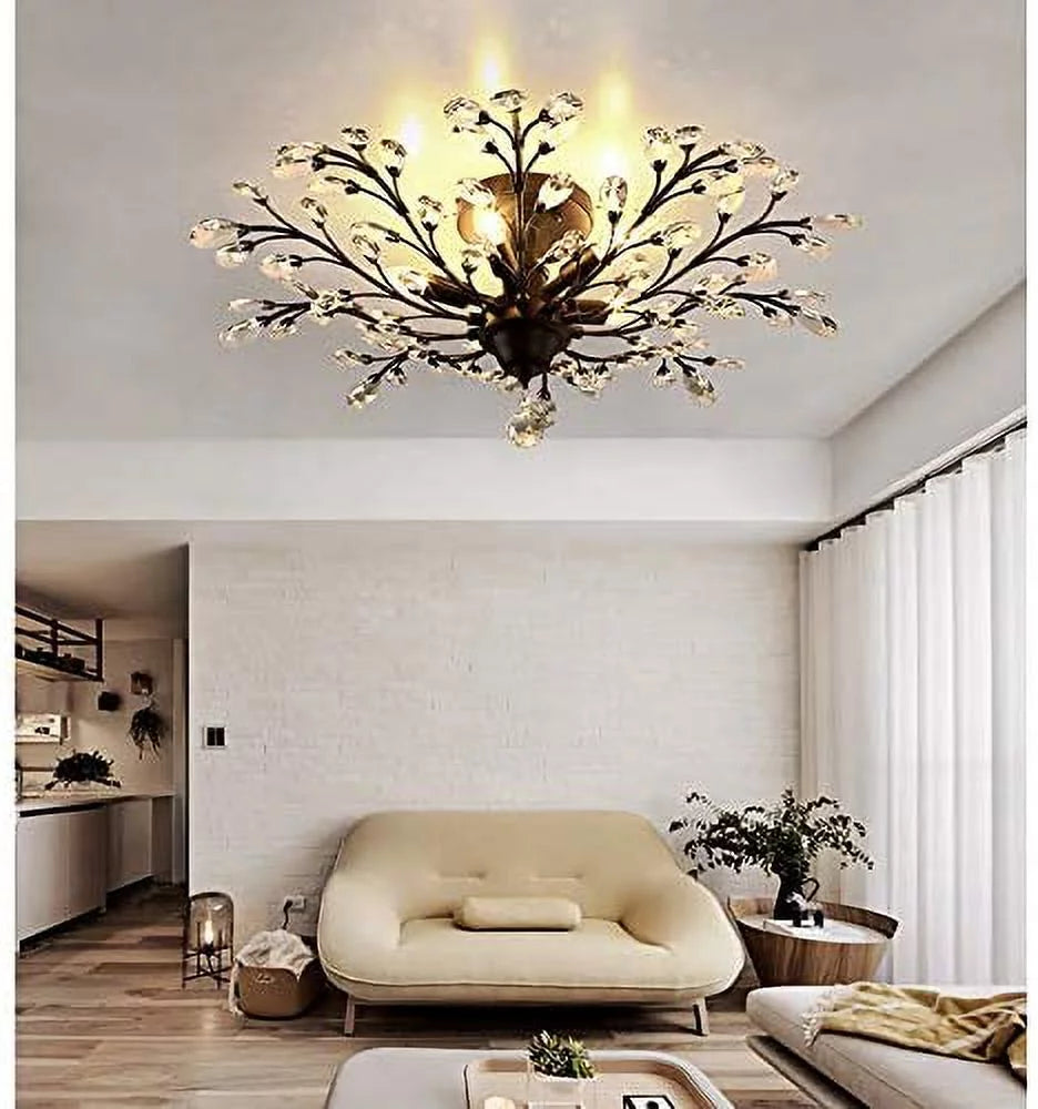 Vintage Large Crystal Semi Flush Mount Ceiling Light Fixture Chandelier L28705