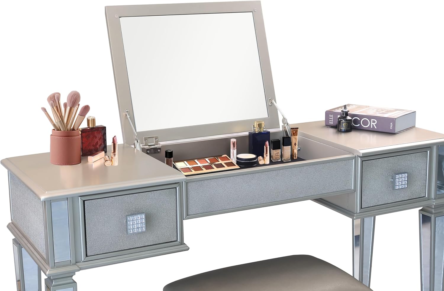 Mirrored Vanity Desk with Drawers and Stool G54363