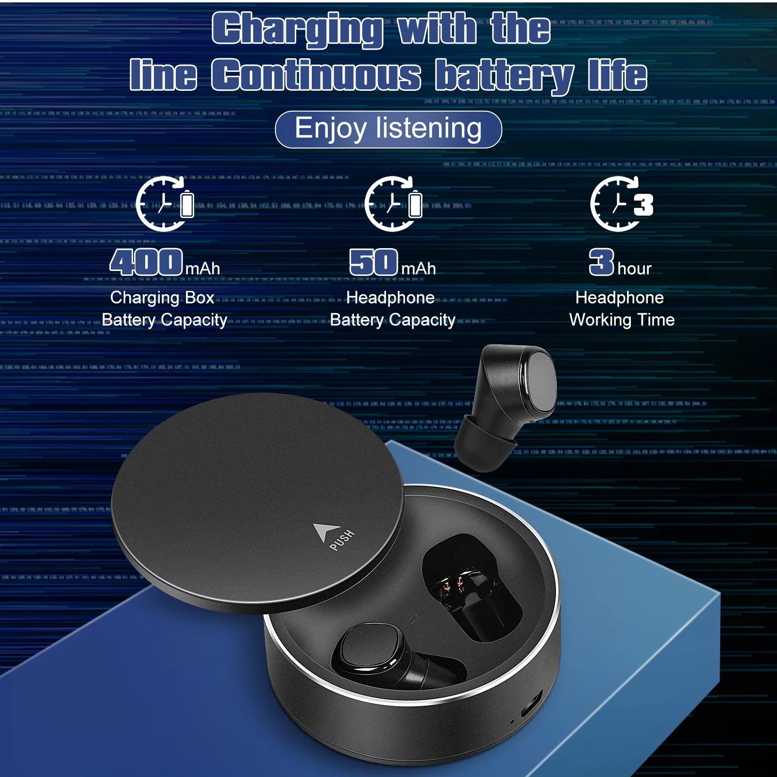 Black Wireless Earbuds with Mic J365