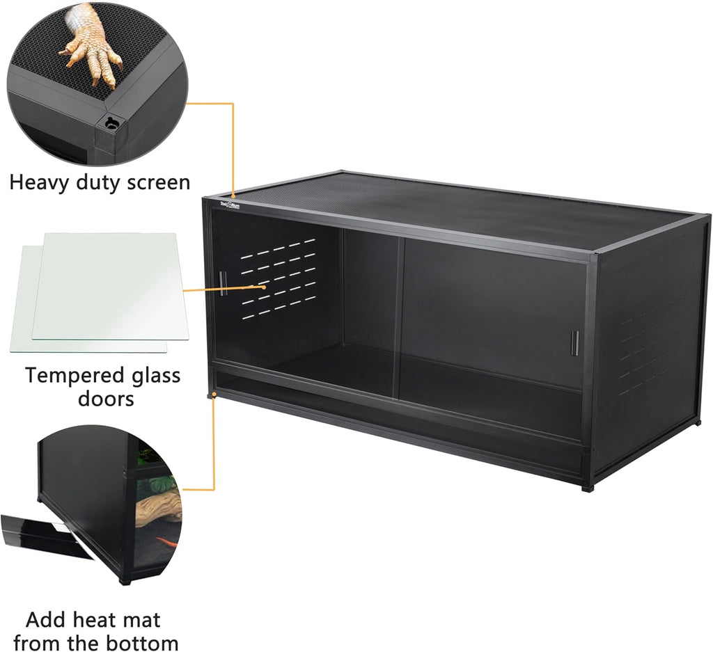PVC Reptile Enclosure 48"x24"x24" 120 Gallon Large Tank with Sliding Tempered Glass Doors T6049