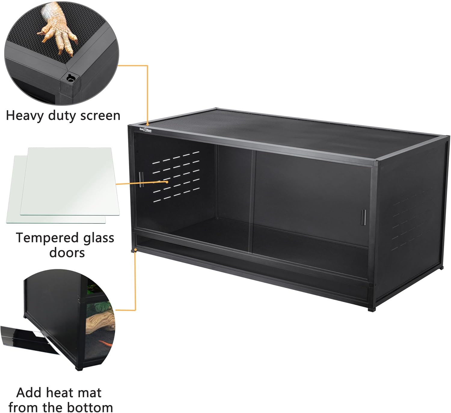 PVC Reptile Enclosure 48"x24"x24" 120 Gallon Large Tank with Sliding Tempered Glass Doors T6049