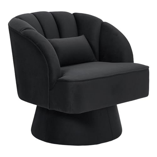 Black Teddy Fabric Swivel Barrel Accent Chair G844252