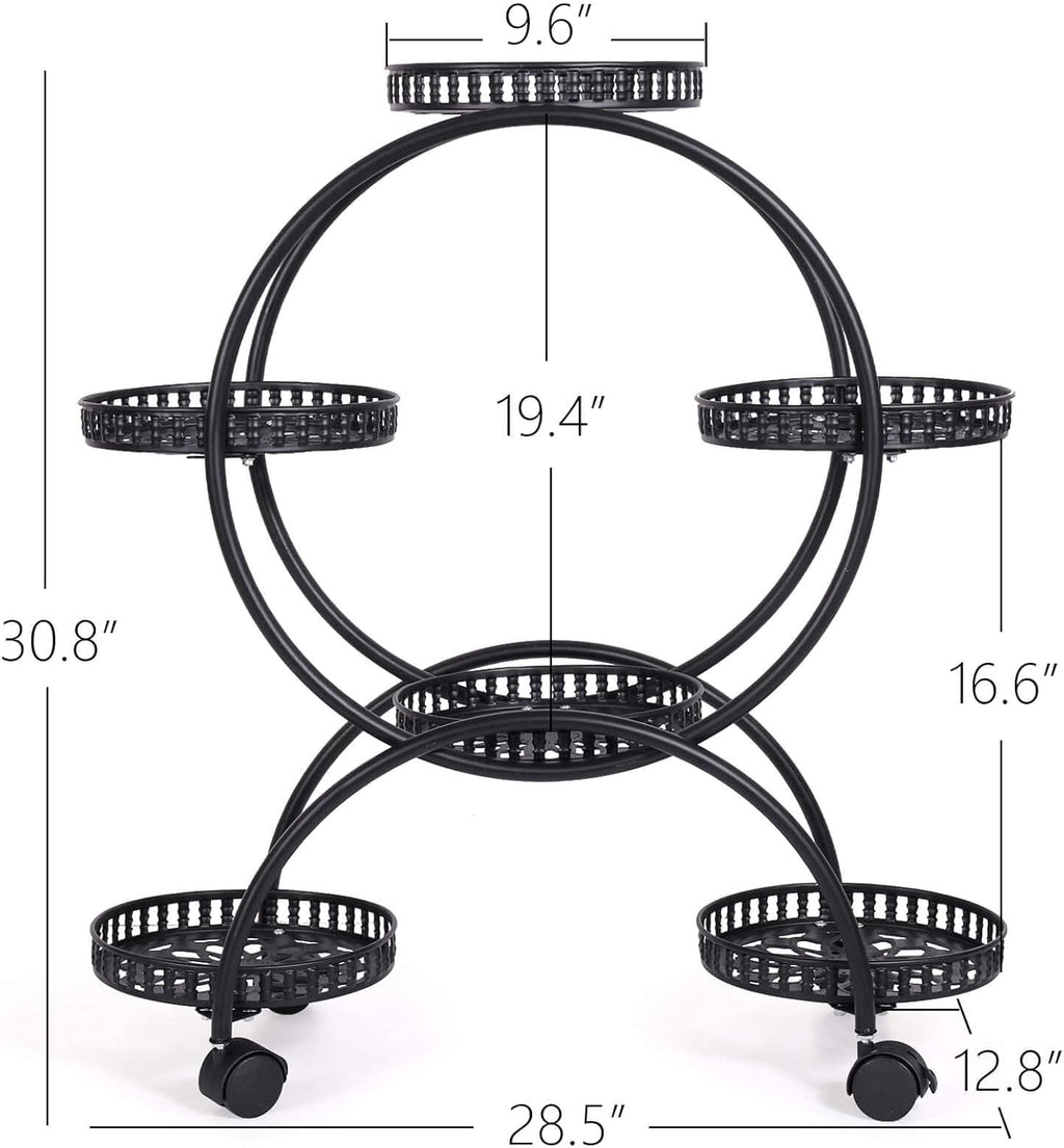 Metal Plant Stand 6-Potted with Wheels 4 Tier Y3871