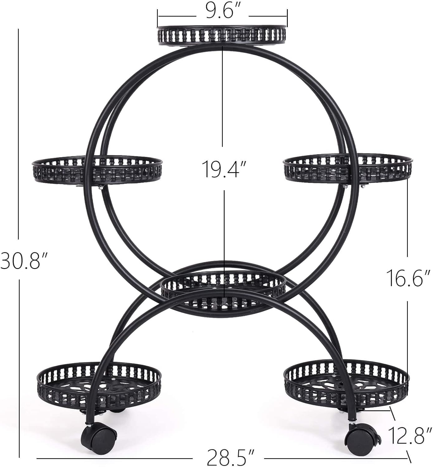 Metal Plant Stand 6-Potted with Wheels 4 Tier Y3871