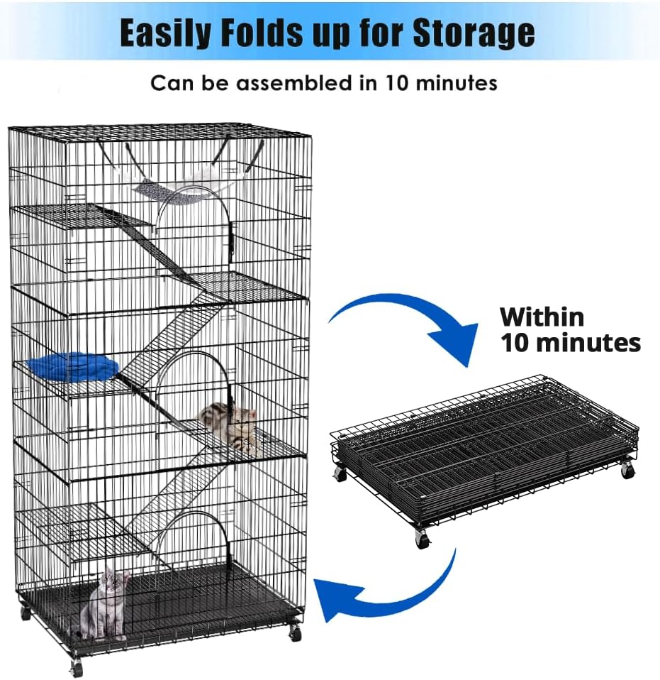 6-Tier Metal Cat Cage with 3 Doors, 36" x 22" x 72" X216