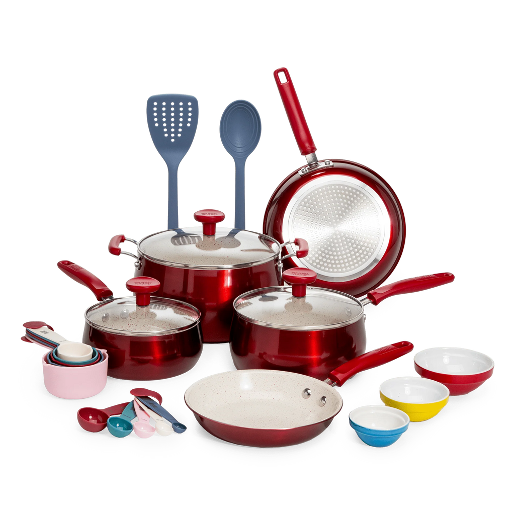 23 Piece Non-Stick Red Ceramic Aluminum Cookware Set W5168