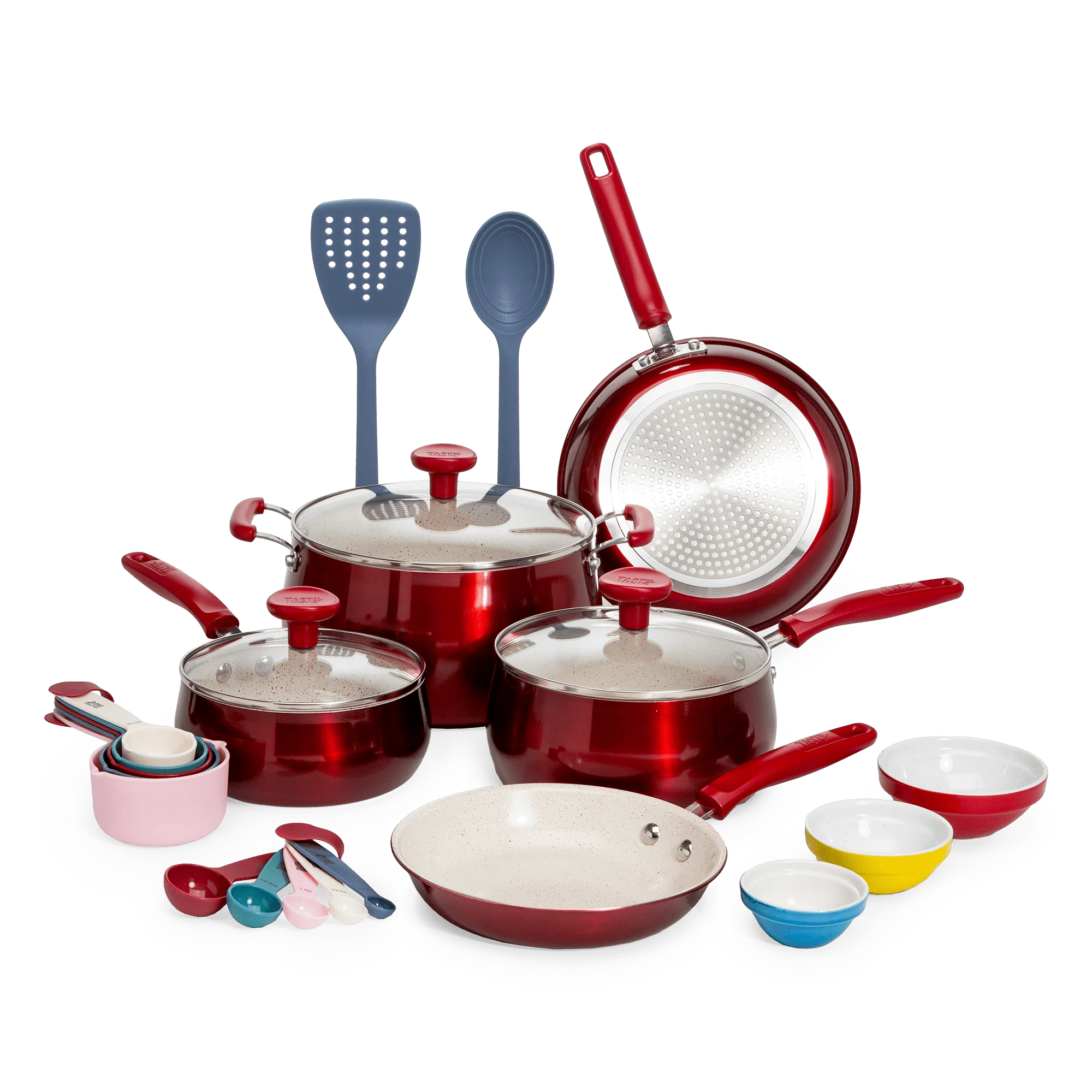 23 Piece Non-Stick Red Ceramic Aluminum Cookware Set W5168