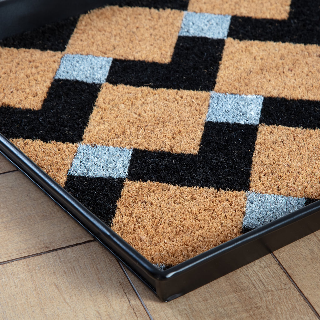 Black Metal Boot Tray with Coir Insert C7184