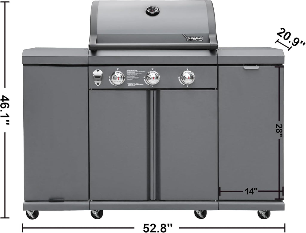 3-Burner Propane Gas BBQ Grill, Stainless Steel, Gray S47799