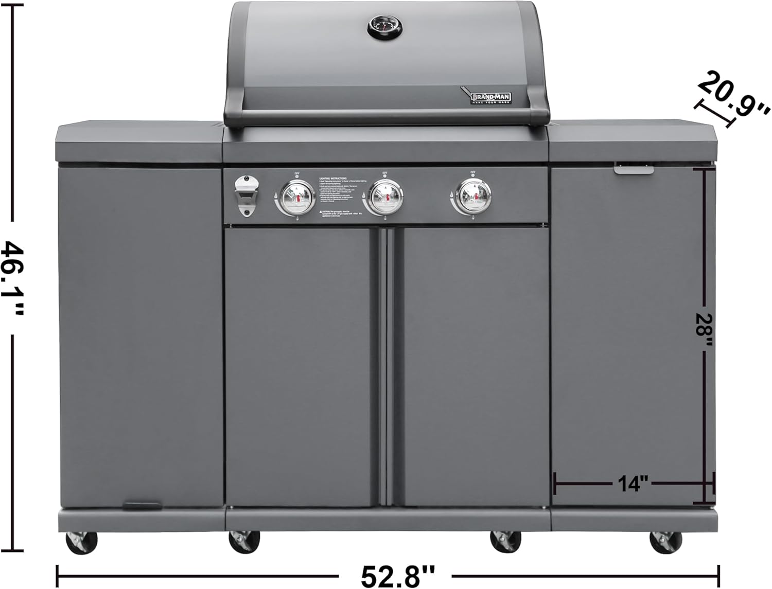 3-Burner Propane Gas BBQ Grill, Stainless Steel, Gray S47799
