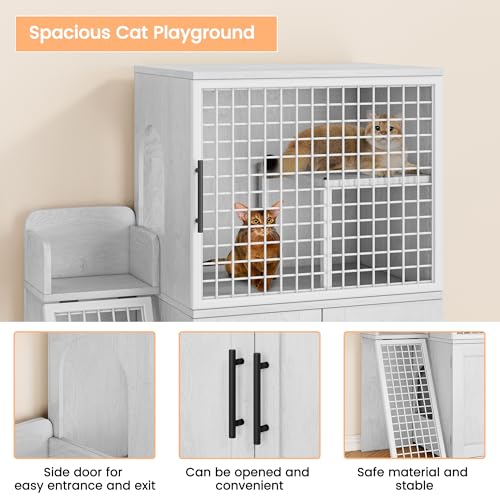 Cat Litter Box Enclosure with Platform, Double Layer, 33.5" L x 17.9" W x 41.9" H, Wax Wood E700054