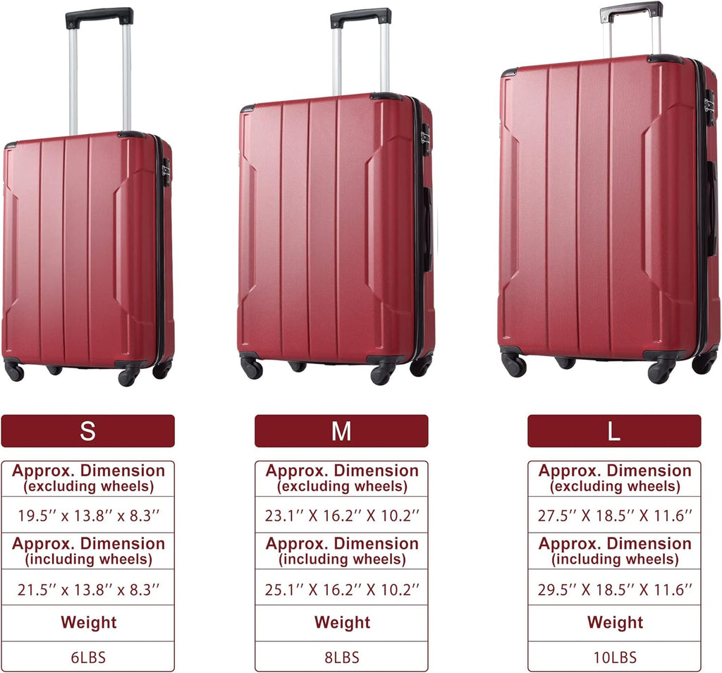 3 Piece Lightweight Hardshell Spinner Luggage Set K9636