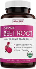 Organic Beet Root Powder 120 Tablets 1350mg Beets Per Serving with Black Pepper Z53654